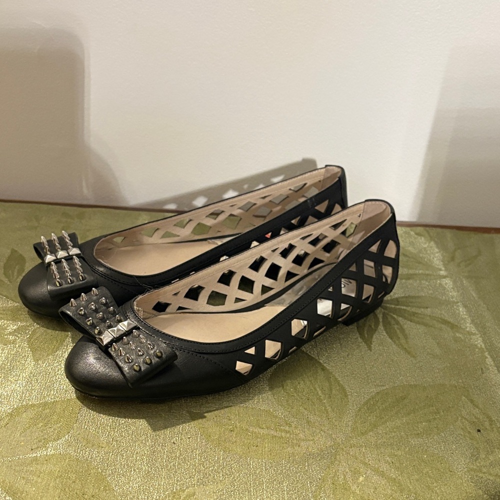 Michael Kors Black Cutout Flats with Studded Bow
